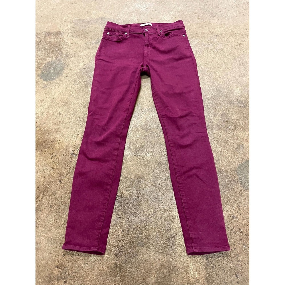 7 For All Mankind The Ankle Skinny Jeans Womens 28 Burgundy Denim Cotton Stretch